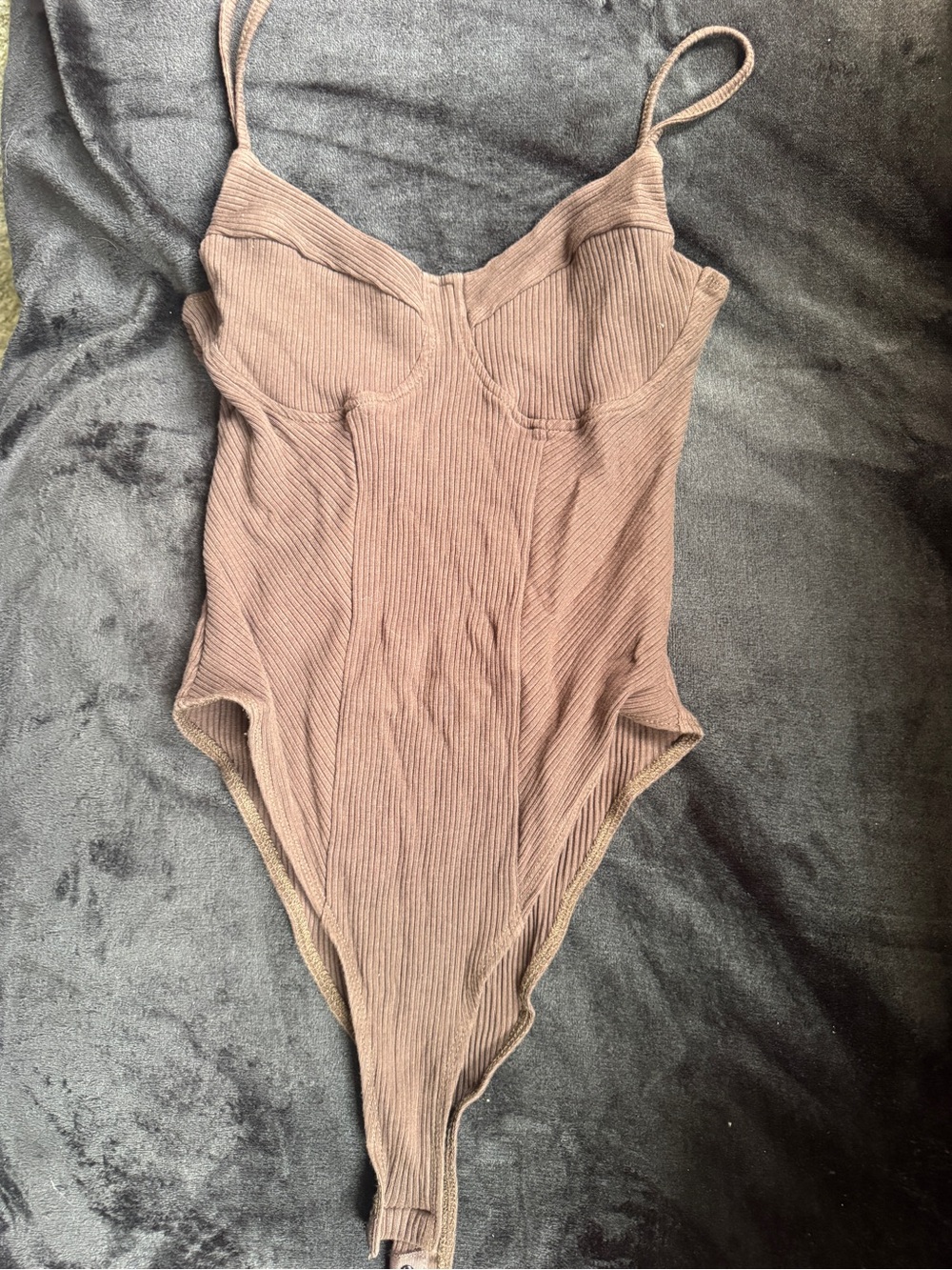 SHEIN Ribbed Spaghetti Strap Bodysuit - Taupe Brown
